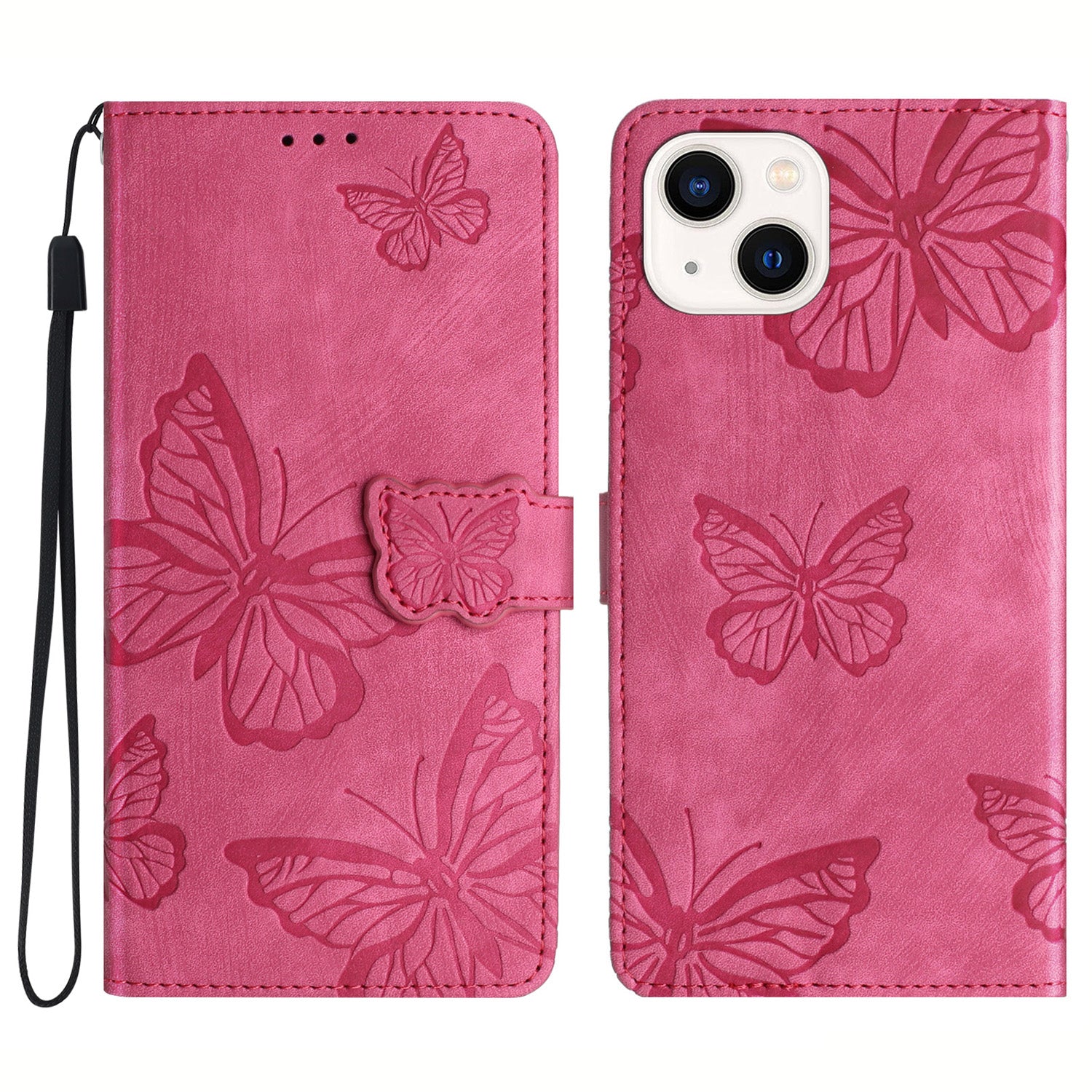 PU Leather Shell for iPhone 13 mini 5.4 inch Stand Wallet Case Butterfly Imprinted Skin-touch Phone Cover PU Leather Shell for iPhone 13 mini 5.4 inch Stand Wallet Case Butterfly Imprinted Skin-touch Phone Cover